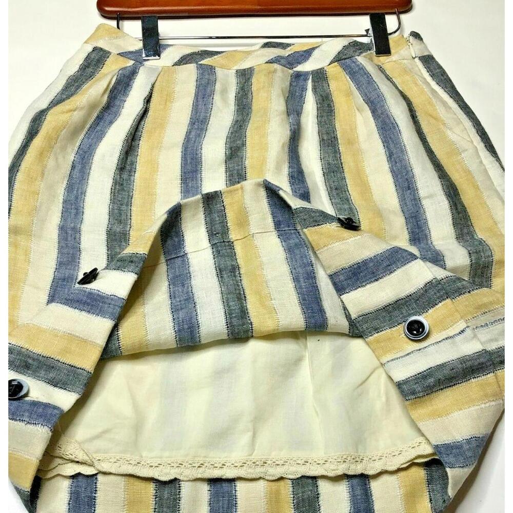 Anthropologie Edme & Esyllte Striped Linen Skirt Knee Length Lined Buttons Sz 2 - Picture 4 of 8